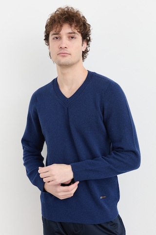 Erkek V Yaka Basic Yün Kazak İndigo İndigo