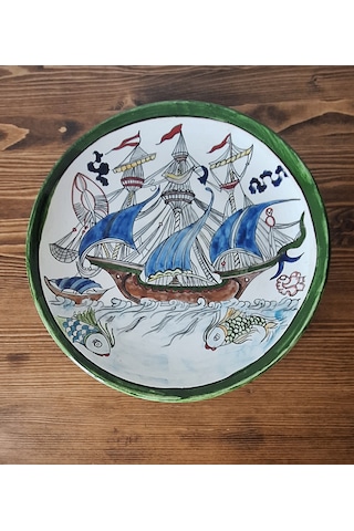 Geleneksel İznik Desenli Çini Tabak Kalyon Desen
