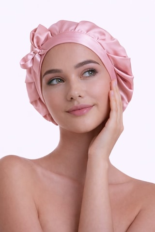 Silkwormlife %100 Saf Ipek, Uzun Bağcıklı Lüks Gece Bakim Bonesi Pembe
