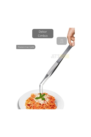 Eğik Uçlu Şef Cımbızı Paslanmaz Dekor Cımbızı Çelik Sunum Cımbızı Maşa 30 Cm