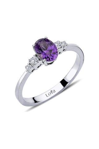 Lova Pırlantalı Oval Ametist Yüzük - 1020229
