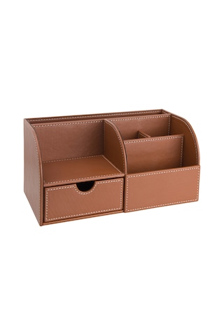 Masaüstü Düzenleyici,kalemlik,kumandalık,küpbloknotluk,tabletlik,kitaplık,6 Gözlü,çekmeceli,desktop Organizer,vegan,24,5 13 12 Taba