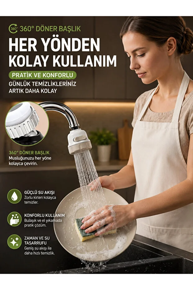 Musluk Başlığı 360 Döner 3 Fonksiyonlu Su Tasarruflu Perlatör 1