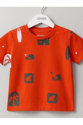 Jack Lions Erkek Bebek Pamuklu Desenli T-shirt-15626 Turuncu