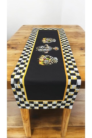 Siyah Beyaz Kareli Runner Örtüsü Mutfak Sofra Yemek 40x140 Cm Çok Renkli
