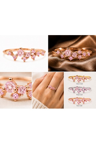 Corlu Jewellery 18 Ayar Altın Kaplama Safir Star Kadın Gümüş Yüzük