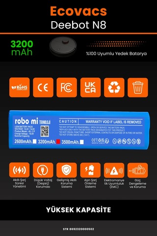 Ecovacs Deebot N8 Uyumlu 3200mah Robot Süpürge Bataryası - Yüksek Kapasite