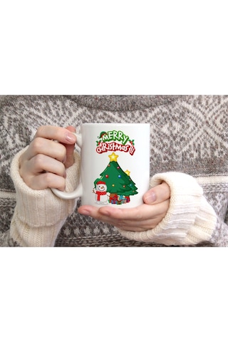 Merry Christmas Noel Baba Baskılı Seramik Kahve Çay Kupası Beyaz