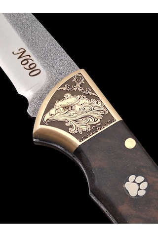 El Yapımı N690 Çelik Gravürlü Balçıklı Kilitli Yaylı Çakı