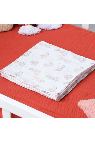 Hafy Baby Organik Pamuk Puanlı Tavşan Desenli Müslin Bebek Örtüsü