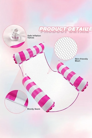 Fileli 3 Yastıklı Premium Deniz Havuz Hamağı 4 Fonksiyonlu Havuz Deniz Yatağı 120x122 Cm Pembe