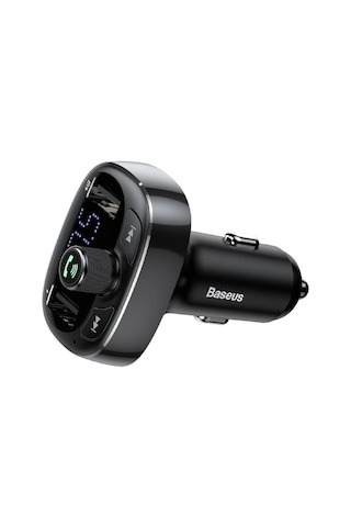 Baseus T-Typed S-09 Bluetooth FM Transmitter Dual USB Araç Şarj Aleti Siyah