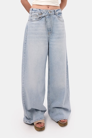 Itsbasic Kadın Kot Rengi 4s6-3 Mega Baggy Fit Kemer Detaylı Bol Kesim Denim Jean Mavi