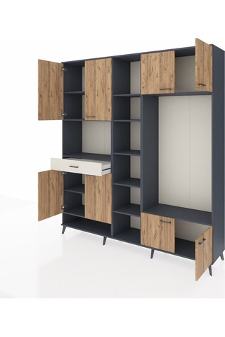 Hyperion Dolap 12 Raflı Tek Çekmeceli 8 Kapaklı 220x44x243 Antrasit-çam/aytaşı Atlas Çam/aytası