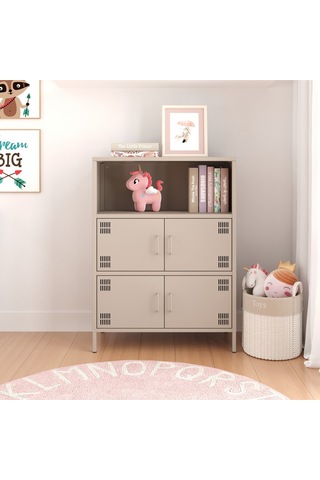 Pera Metal Çok Gözlü Dolap, 4 Kapaklı, Açık Raflı 80,50 X 40 X 109,50 Cm Bej