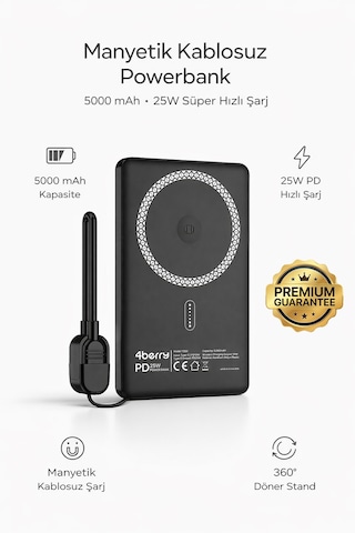 Y353s Powerbank 5.000 Mah Magnetıc Wıreless Siyah
