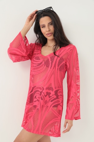 Kolları Volanlı Elbise Fuşya