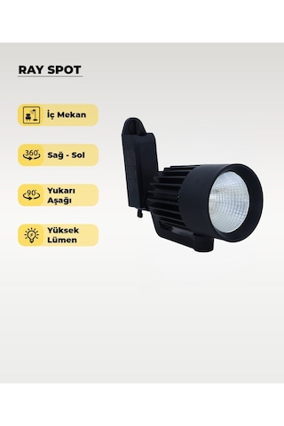 36w Siyah Ray Spot 6500k Beyaz Işık Led Ray Spot Aydınlatma Armatürü