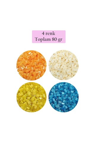 Kesme Cam Boncuk 2mm - 4 Renk - Toplam 80 Gram - Bnc443