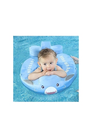 Mambobaby Yüzme Simidi - Blue Shark, Emniyetli, Gölgelikli Ve Ayak Destekli
