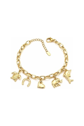 Cm Jewelry Yaz Temalı Charm Bileklik Gold Deniz Figürlü Zincir Bileklik Altın