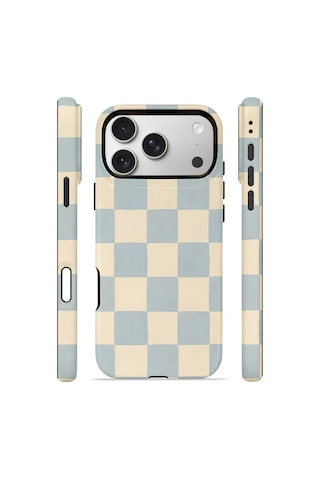 Apple iPhone Uyumlu 17 Pro Max Vorian Çift Katmanlı Magsafe Kılıf Powder Blue Checker