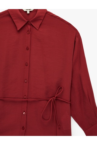 Koton Modal Kumaş Uzun Kollu Klasik Yaka Oversize Gömlek Bordo 6sak60133pw Bordo