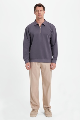 Tudors Erkek Relax Fit Rahat Kesim Pamuklu 3 İplik Fermuarlı Polo Yaka Koyu Gri Sweatshirt-41817 Koyu Gri