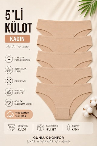 Nicoletta Kadın Külot 5 Li Paket Likralı Ten
