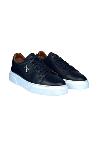 Twingold Kişiselleştirilebilir Kalın Ortopedik Tabanlı %100 Deri Sneaker Spor Ayakkabı - Lacivert Lacivert