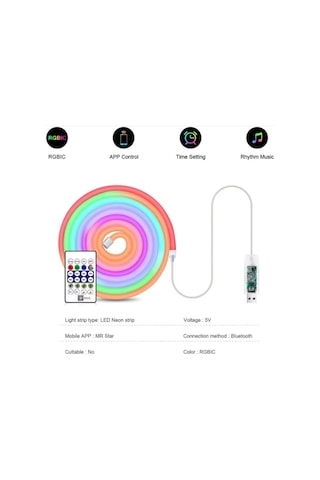 5v 10 Metre Usb Kitli Ip65 Ic-rgb Pixel Neon Şerit Led Bluetoothlu Ve Uzaktan Kumandalı