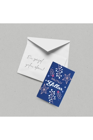 Yılbaşı Mutlu Yıllar Yazılı Hediye Kart Seti, Yıldız Temalı Paketleme Kartı, 25 Adet-6,5x10 Cm, Mavi