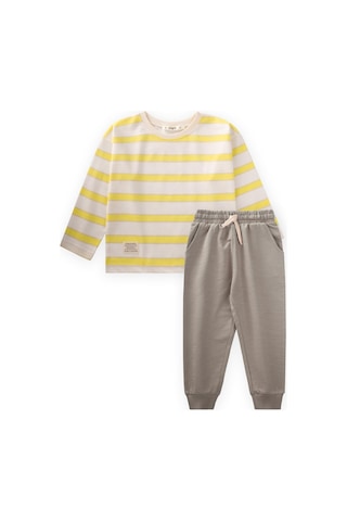 Çizgili Uzun Kollu T-shırt Takım 2-12 Yaş Bej Sarı Çizgili Bej