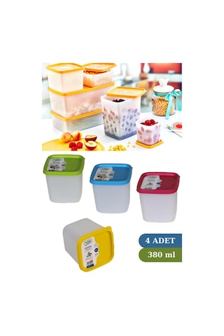 Flosoft 380 Ml Alaska Buzdolabı Dondurucu Erzak Gıda Saklama Kabı 4'Lü Set 4X380 Ml Çok Renkli