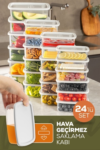 Vienev 24lü Hava Geçirmez Saklama Kabı Seti Gri 24lü 6x 250-500-750-1200 ML Gri