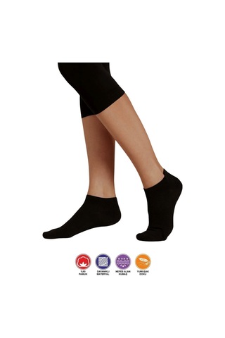 10 Çift Yazlık Terletmez Desensiz Düz Sade Kadın Patik Pamuk Siyah Çorap - Bilek Boy Kısa Çorap Siyah
