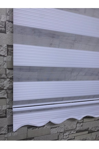 Beyaz Renk Geniş Plise Zebra Stor Perde Tüm Ölçülerde (82113405)