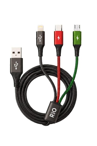 Flayse 3a Destekli Metal 3-in-1 Şarj Kablosu Type-c Micro Usb Lightning 1,25 Metre