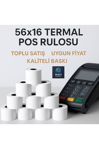 56x16 Termal Pos Kağıdı - Pos Rulosu - Yazarkasa Pos Kağıdı 80 Paket 800 Adet