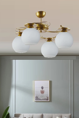 İlay Modern Tasarım Yatak Odası Mutfak Salon Krom Renk Beyaz Camlı 4 Lü Avize