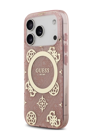 Apple Uyumlu iPhone 17 Pro Kılıf Guess Lisanslı M-safeli Iml Peony Ve 4g Desenli Klasik Logolu Kapak Pembe Pembe