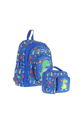 Kaukko Kids 3d Dinazor Detaylı Okul Çantası L5262 Ve Thermo Beslenme Çantası L7262 Seti - Erkek Çocuk Mavi - Yeşil