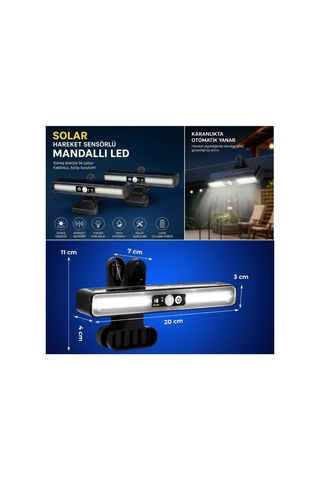 2'li Mandallı Led Solar Lamba - 36 Led - Hareket Sensörlü - 3 Modlu