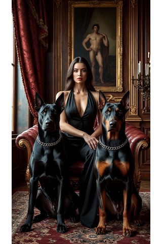 Model Kadın Ve Köpekler 1 Ev Duvar Salon Güzellik Salonu Ofis Dükkan Dekarasyon Kanvas Tablo