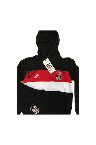 5-16 Yaş Arası Penye Kumaş Kapüşonlu Spor Eşofman Takım Siyah - Beyaz