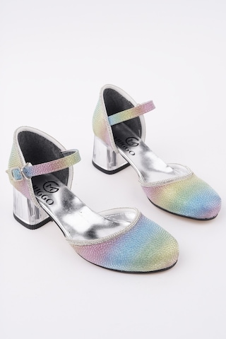 Muggo Else Bilekten Bağlamalı Simli Kız Çocuk Kısa Topuklu Ayakkabı Mor