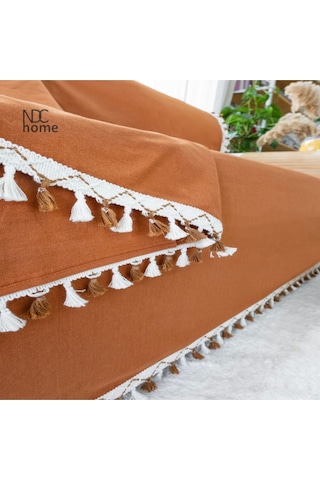 Dnc Home Tekstil Ndchome Premium Keten Tarçın Ponponlu Koltuk Örtüsü 170 X 220