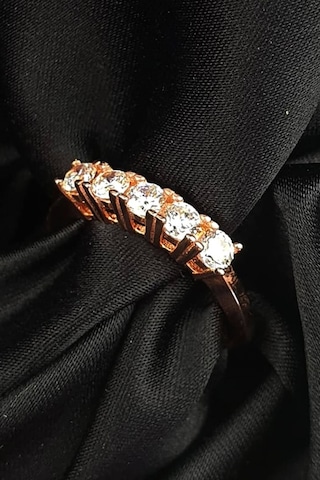 Sky Diamond Gümüş Rose Altın Kaplama Beş Taş Yüzük