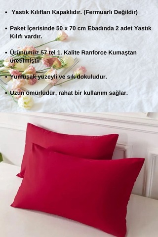 Bordo Renkli Pamuklu Ranforce Kumaştan Yastık Kılıfı 2 Adet