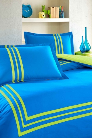 Özdilek Neon Frame Çift Kişilik Lastikli Çarşaf Nevresim Takımı Mavi